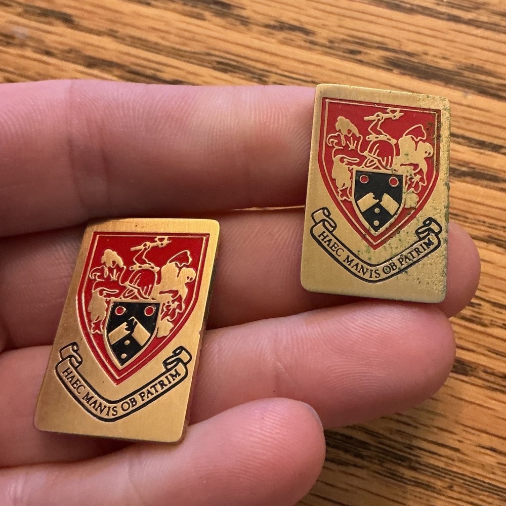 Vintage McAteer Coat of Arms Ireland Cufflinks Gold Tone Red Enamel Motto Crest